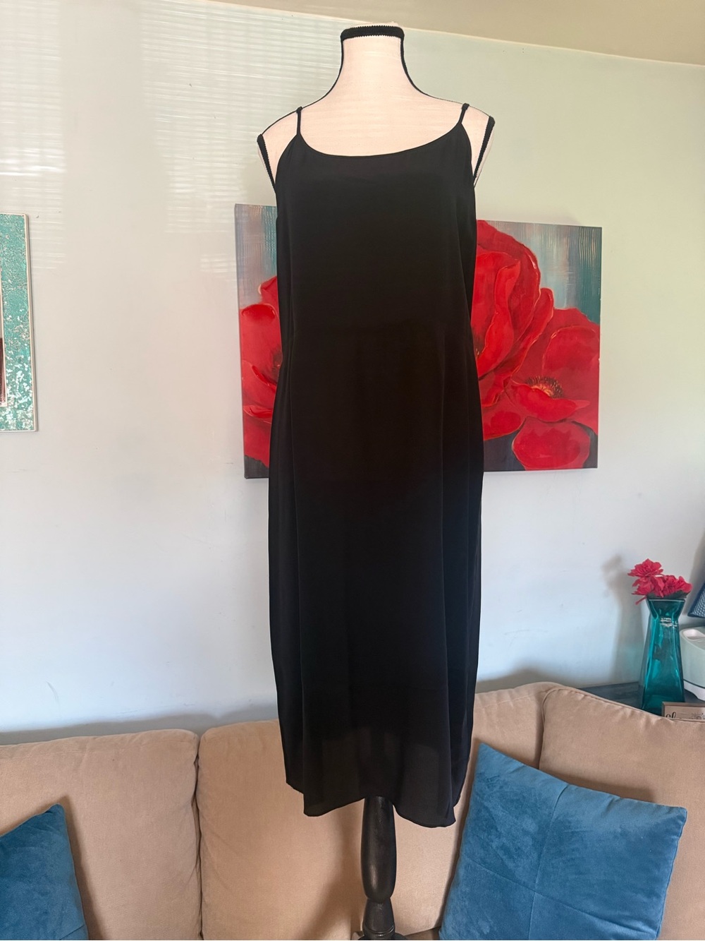 Joe Fresh Black Slip Midi Dress with Spaghetti Straps size 10
